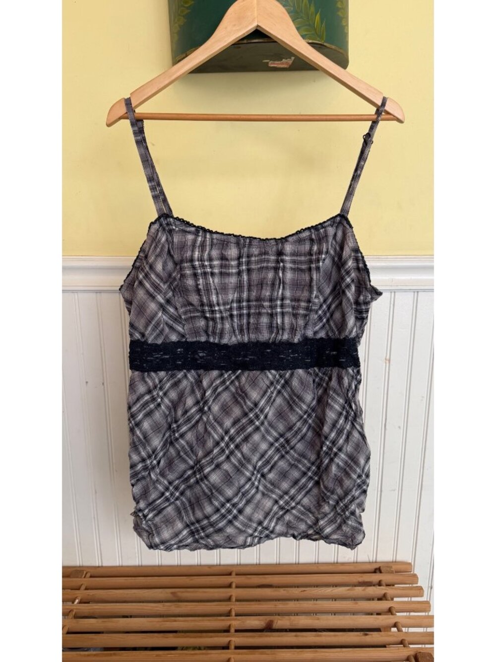 Torrid Plaid Spaghetti Strap Tank Top Black & White Size 3 Lightweight Cotton